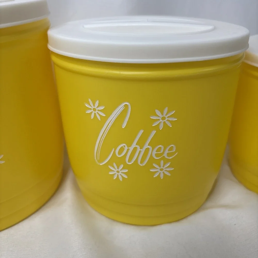 Vtg 1950s Stanley Atomic Plastic Canister Set Yellow Nesting MCM 4Pc Retro Sugar